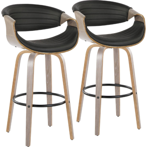 Symphony 30" Swivel Bar Stool in Light Grey Wood & Black Leatherette w/ Black Footrest (Set of 2)